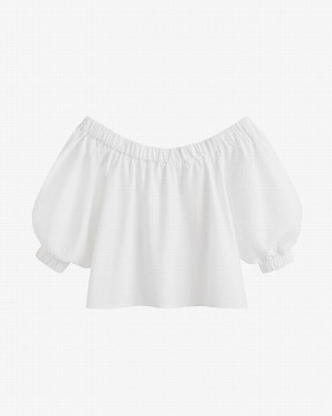 Cuyana Poplin Off-The-Shoulder Bijgesneden Tops Dames Wit | TNS4785QK