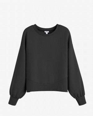 Cuyana Terry Balloon Sleeve Sweatshirts Dames Zwart | ANE2192JO