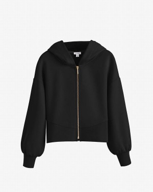 Cuyana Terry Zip Front Hoodie Dames Zwart | QTB535LM