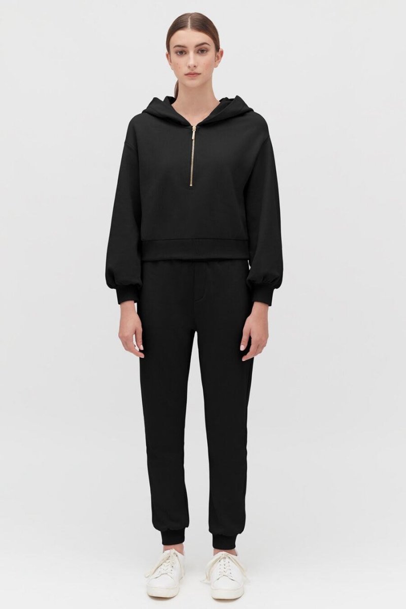Cuyana Fleece Cropped Zip Hoodie Dames Zwart | XAU6725DN