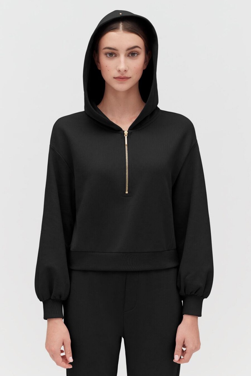 Cuyana Fleece Cropped Zip Hoodie Dames Zwart | XAU6725DN