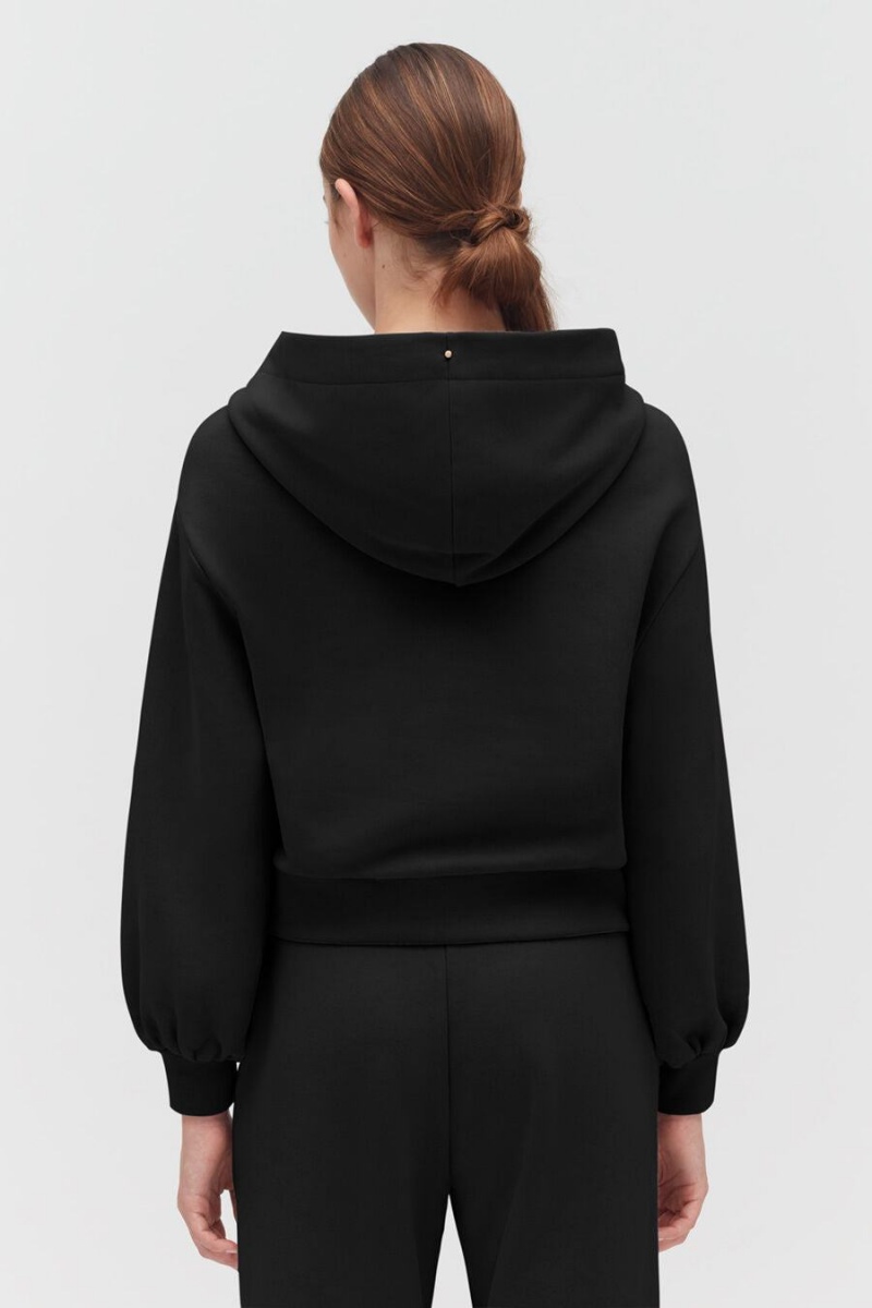 Cuyana Fleece Cropped Zip Hoodie Dames Zwart | XAU6725DN
