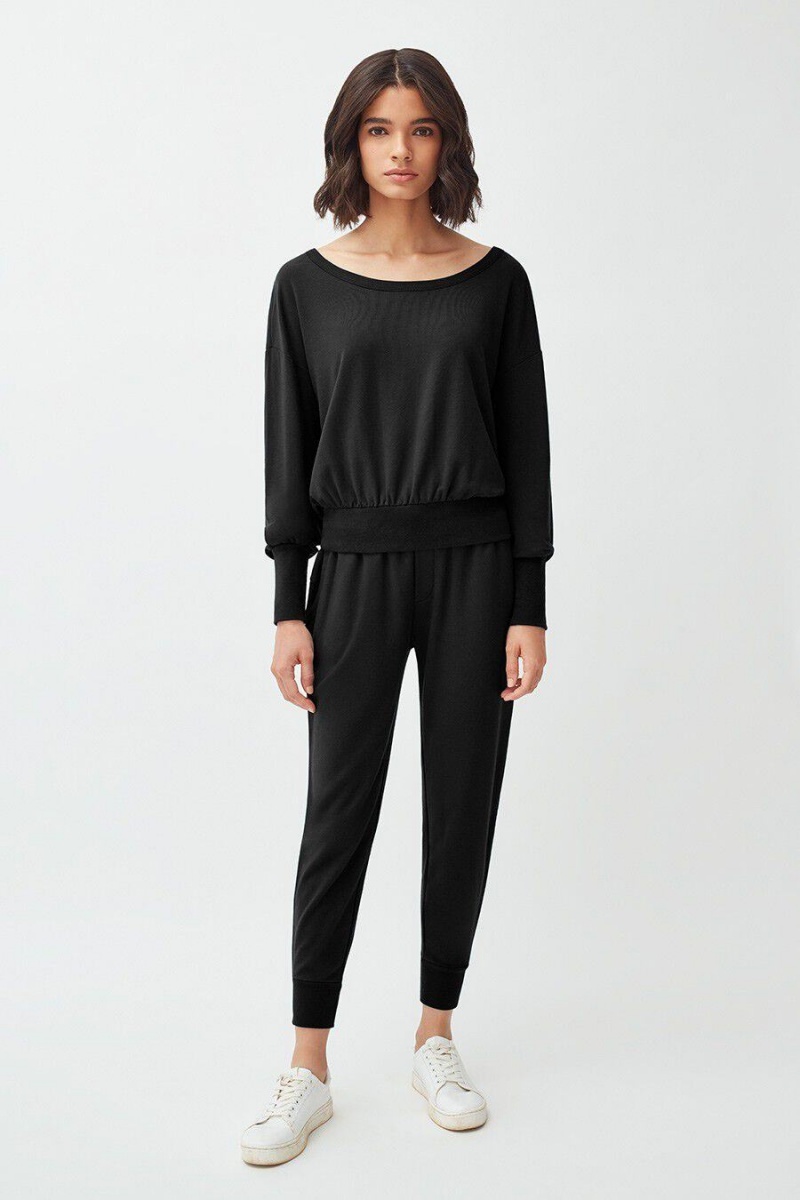 Cuyana French Terry Boatneck Sweatshirts Dames Zwart | KEM3516ZK