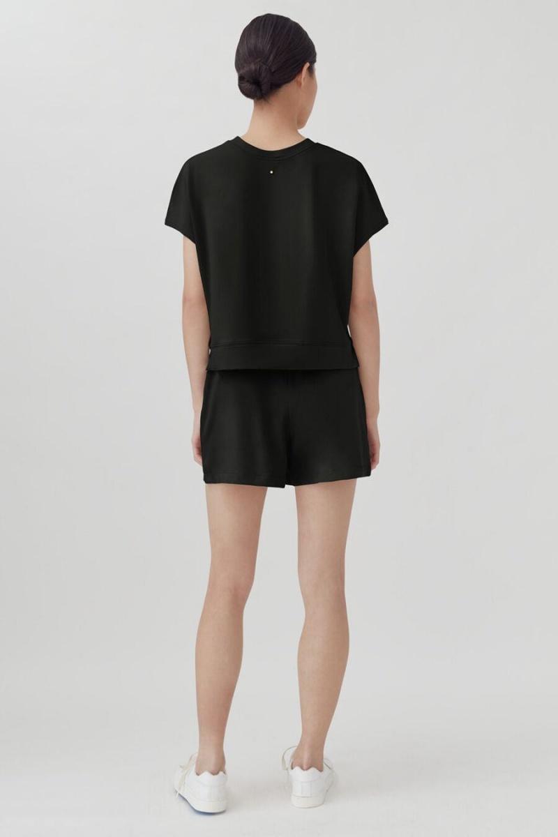 Cuyana French Terry Kort Sleeve Sweatshirts Dames Zwart | WQS6654EP
