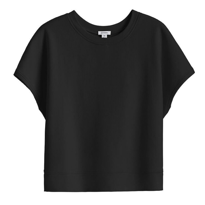 Cuyana French Terry Kort Sleeve Sweatshirts Dames Zwart | WQS6654EP
