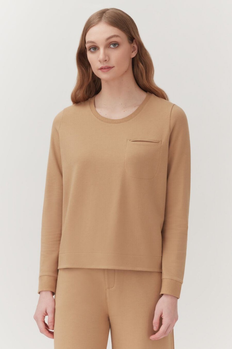 Cuyana French Terry Pleat-Back Sweatshirts Dames Bruin | JJL7167YE