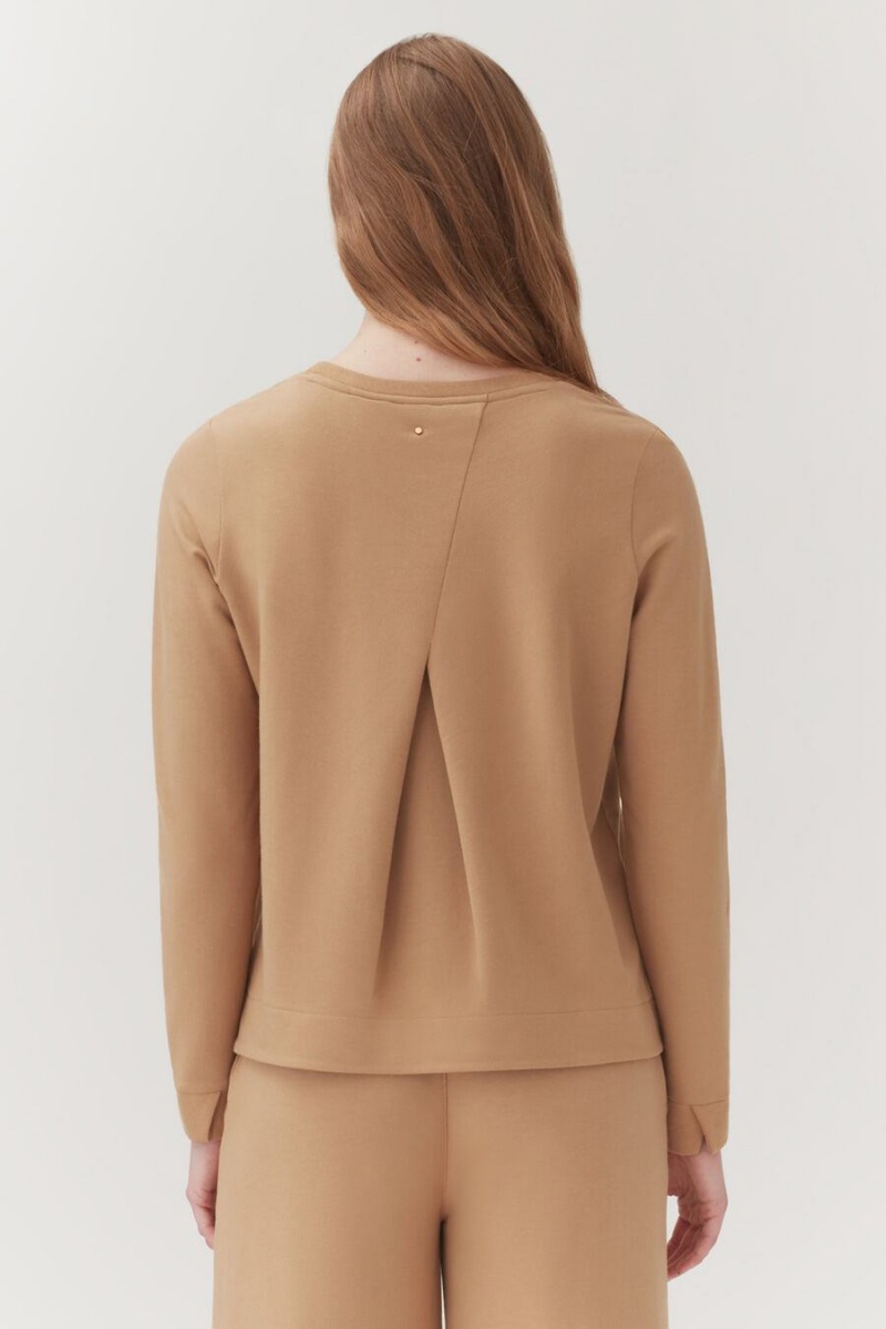 Cuyana French Terry Pleat-Back Sweatshirts Dames Bruin | JJL7167YE