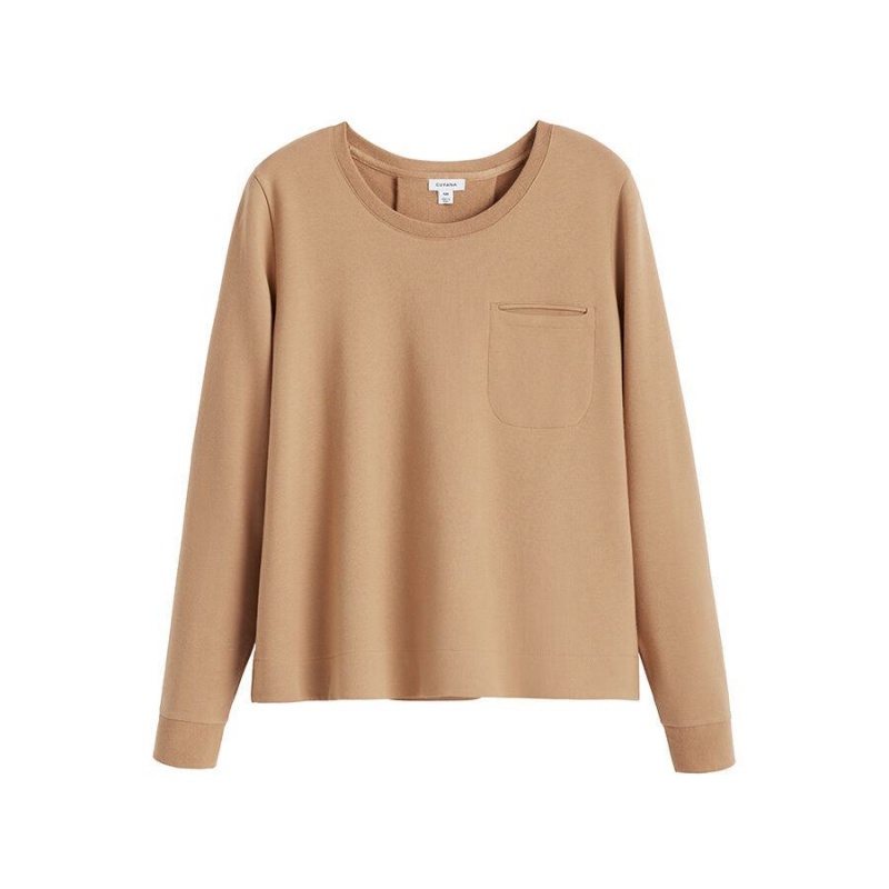 Cuyana French Terry Pleat-Back Sweatshirts Dames Bruin | JJL7167YE