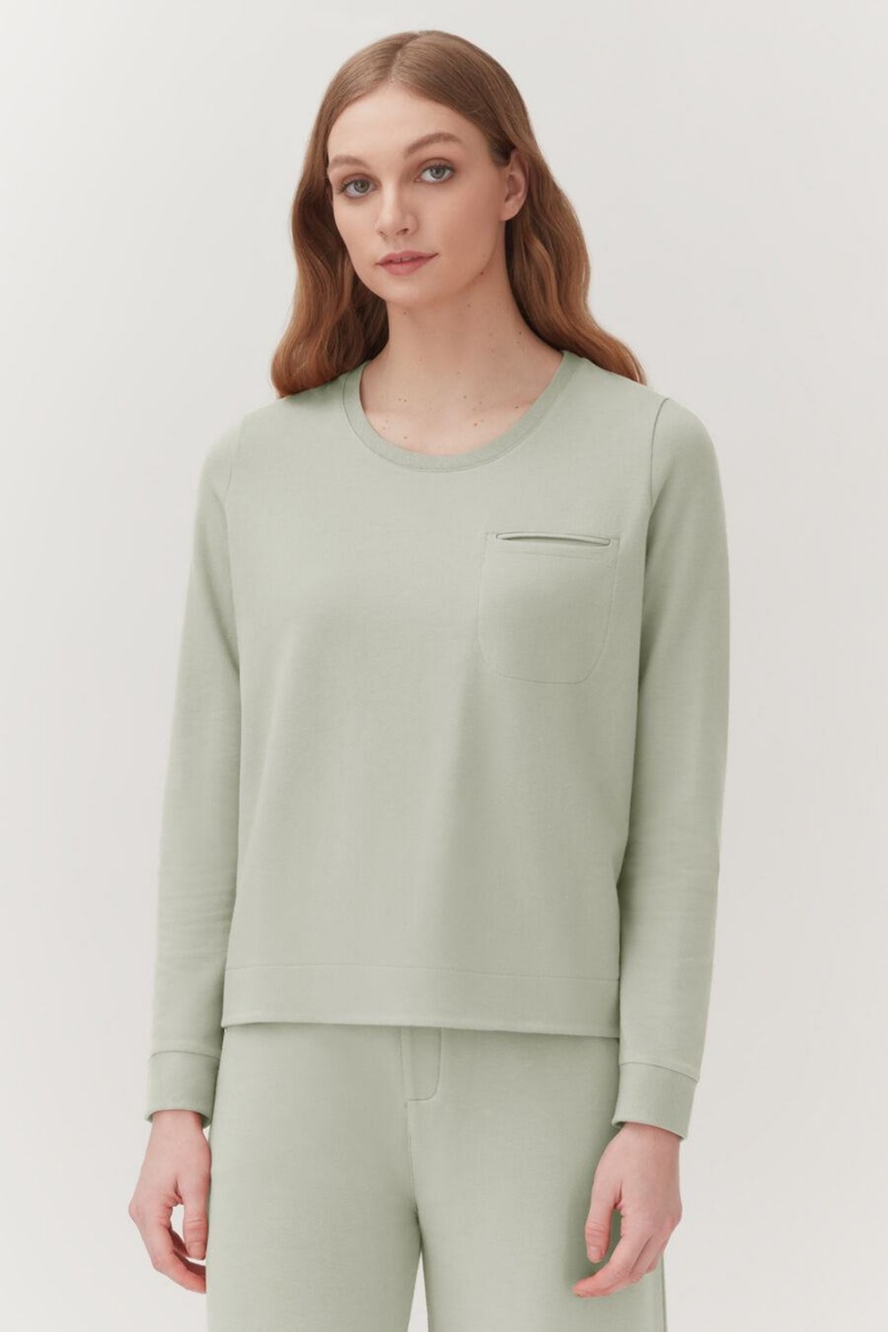 Cuyana French Terry Pleat-Back Sweatshirts Dames Groen | XEQ9451TJ