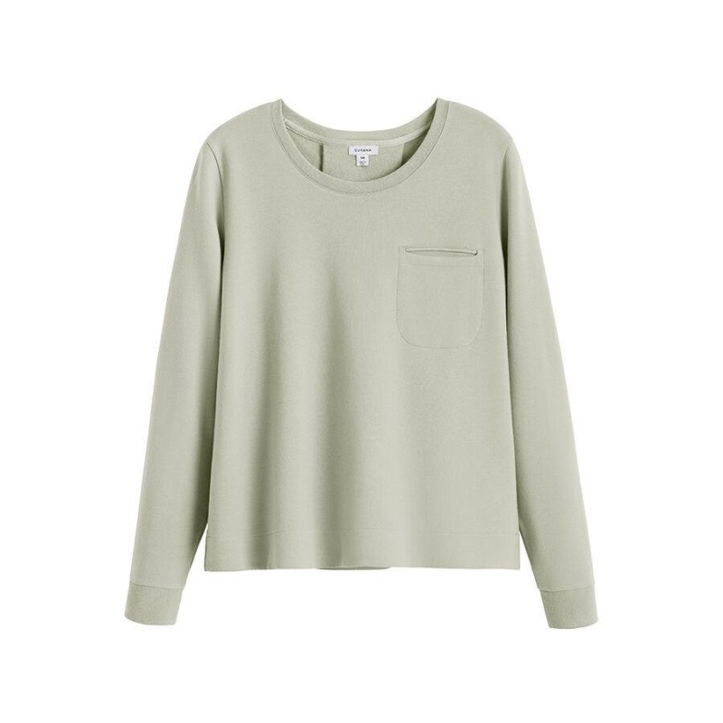 Cuyana French Terry Pleat-Back Sweatshirts Dames Groen | XEQ9451TJ