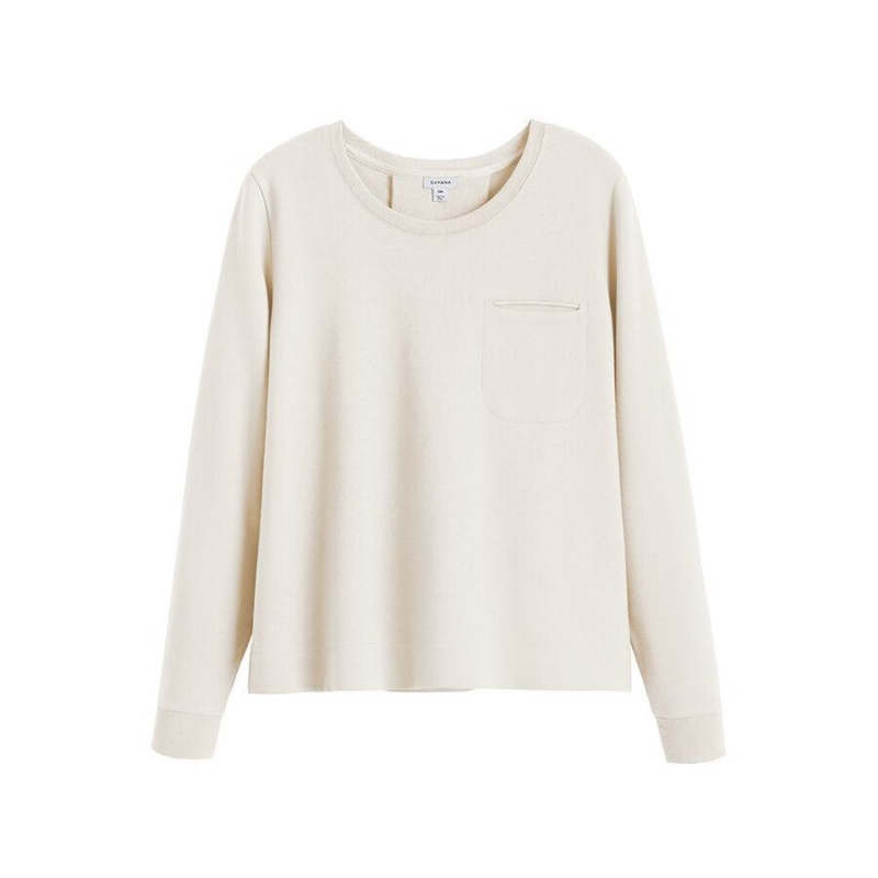 Cuyana French Terry Pleat-Back Sweatshirts Dames Wit | SUL1639GE