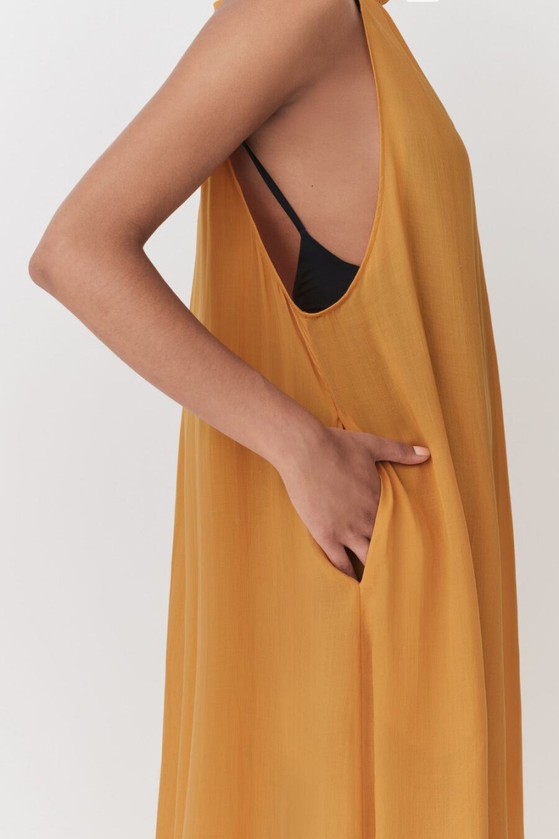 Cuyana Gathered-Neck Maxi Cover Up Jurk Dames Geel | TNA2249SH