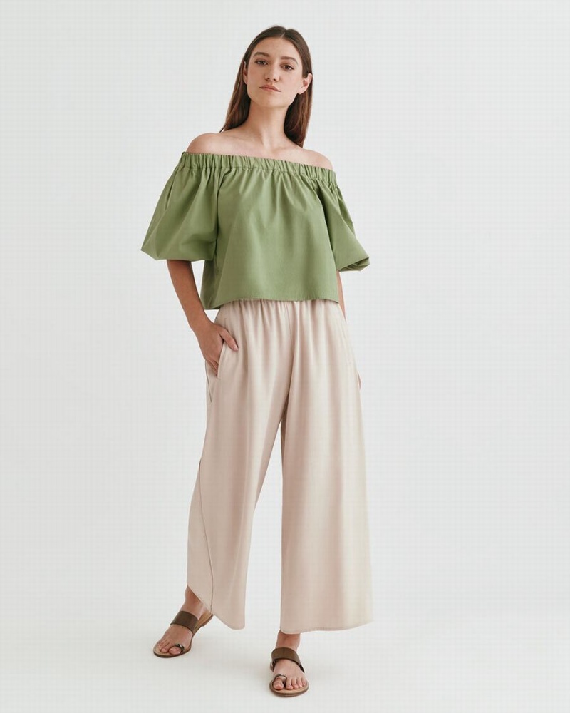 Cuyana Poplin Off-The-Shoulder Bijgesneden Tops Dames Groen | CAC2573KW