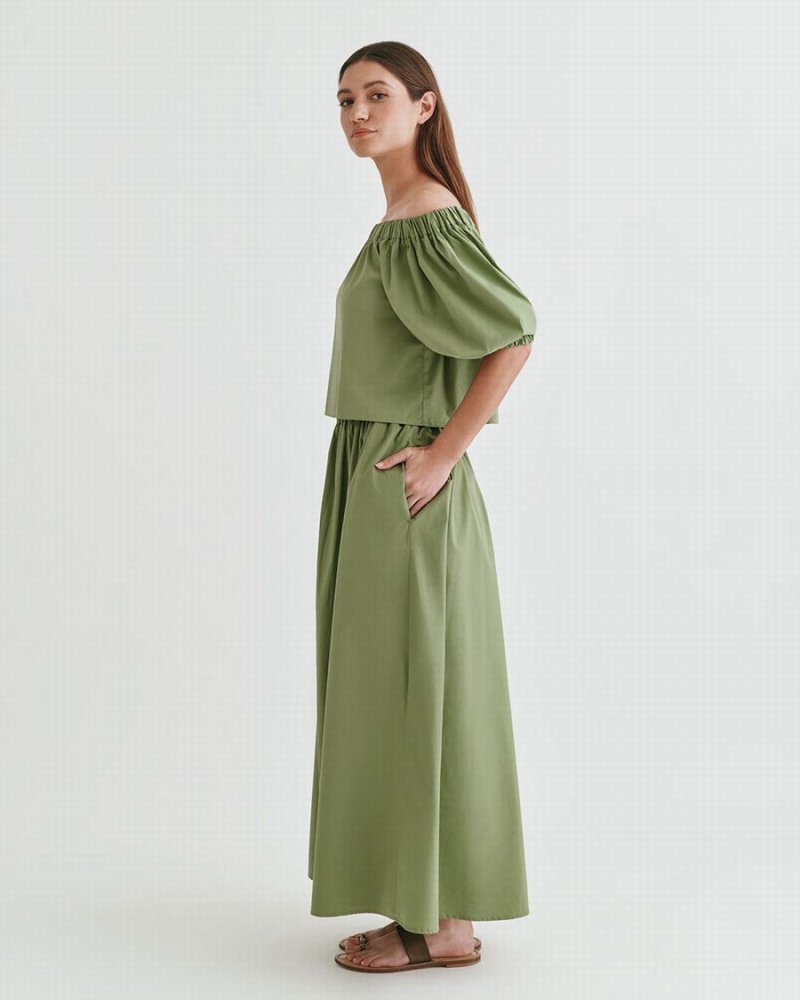 Cuyana Poplin Off-The-Shoulder Bijgesneden Tops Dames Groen | CAC2573KW