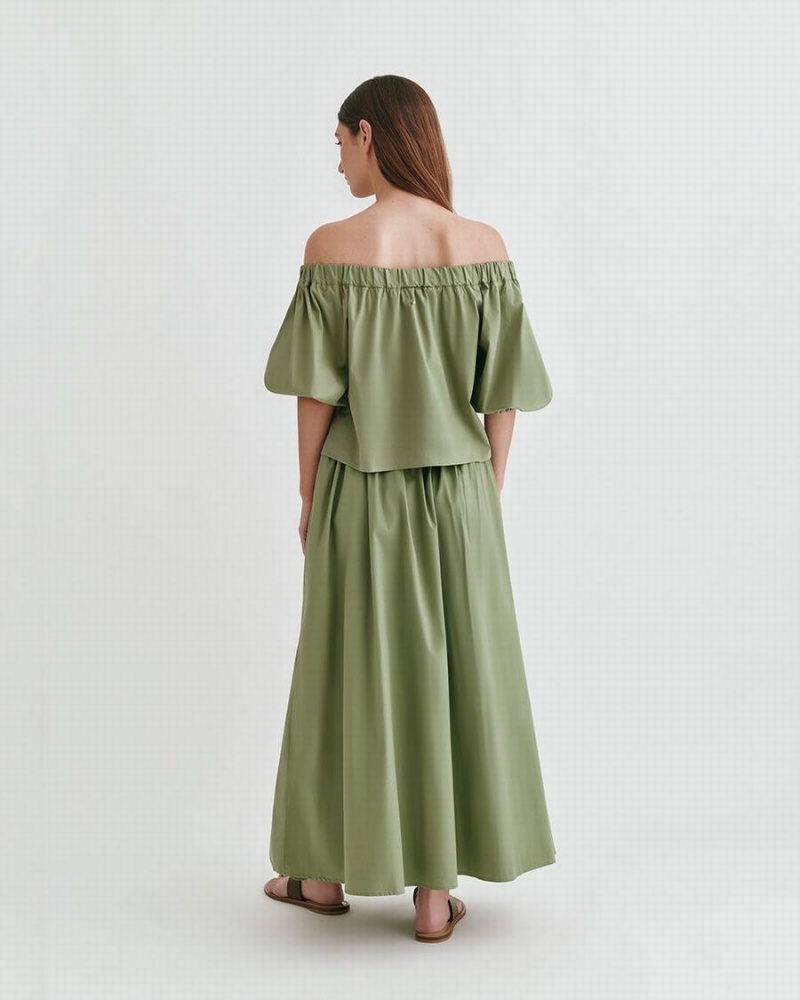 Cuyana Poplin Off-The-Shoulder Bijgesneden Tops Dames Groen | CAC2573KW