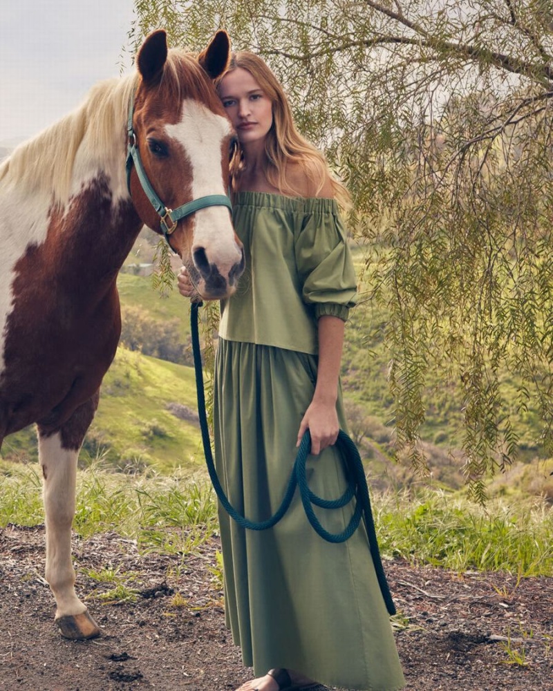 Cuyana Poplin Off-The-Shoulder Bijgesneden Tops Dames Groen | CAC2573KW