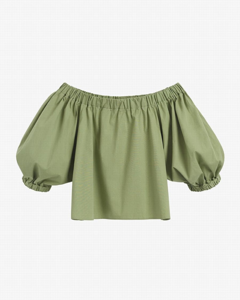 Cuyana Poplin Off-The-Shoulder Bijgesneden Tops Dames Groen | CAC2573KW
