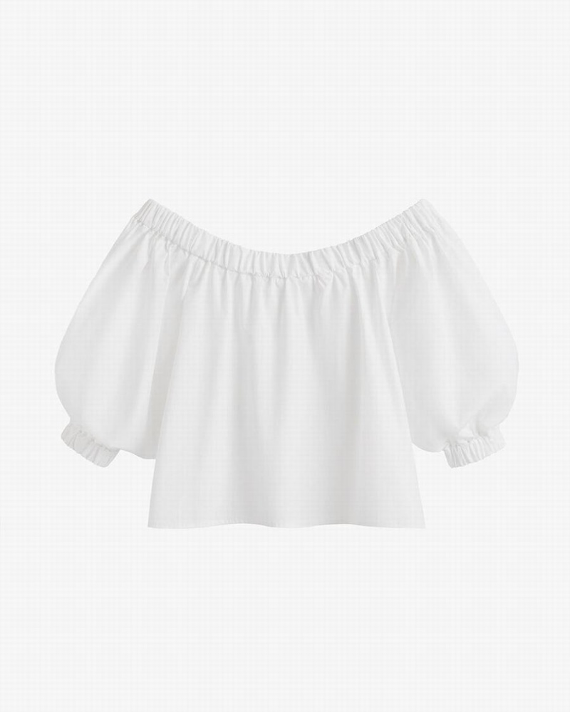 Cuyana Poplin Off-The-Shoulder Bijgesneden Tops Dames Wit | TNS4785QK