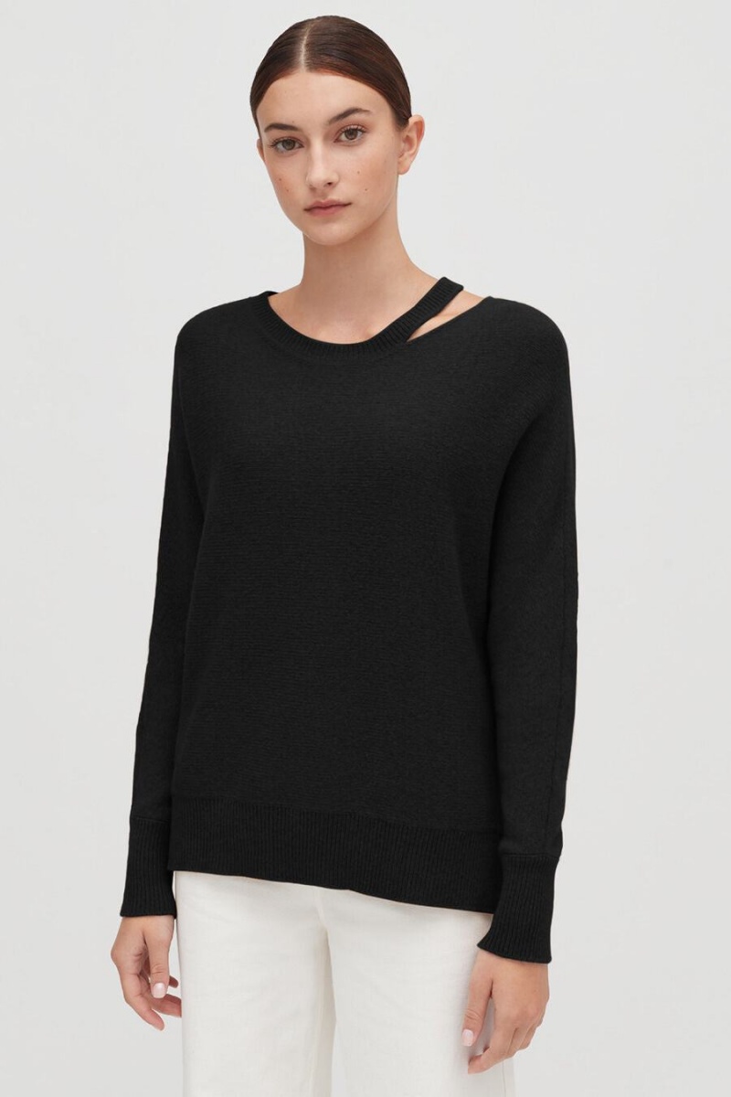 Cuyana Recycled Cashmere Split-Neck Truien Dames Zwart | ZUG4432SL