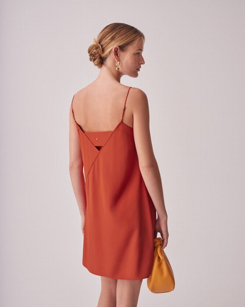 Cuyana Silk Kort Slip Jurk Dames Oranje | CNY2539AX