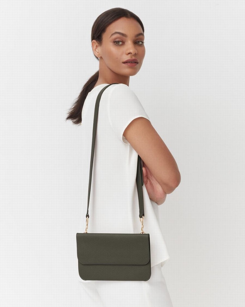 Cuyana System Flap Koppelingstassen Dames Donkergroen | BEN379OM