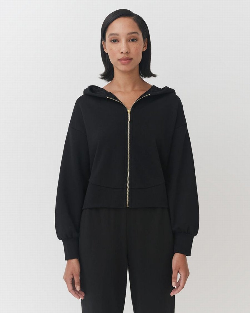 Cuyana Terry Zip Front Hoodie Dames Zwart | QTB535LM
