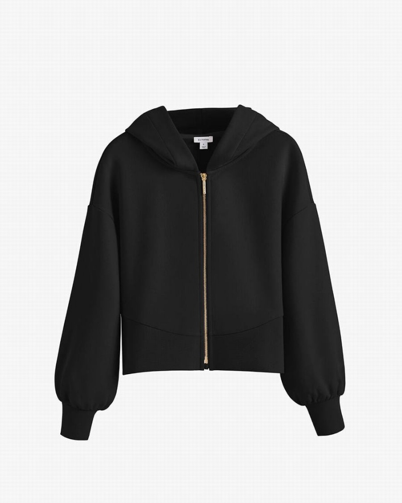 Cuyana Terry Zip Front Hoodie Dames Zwart | QTB535LM