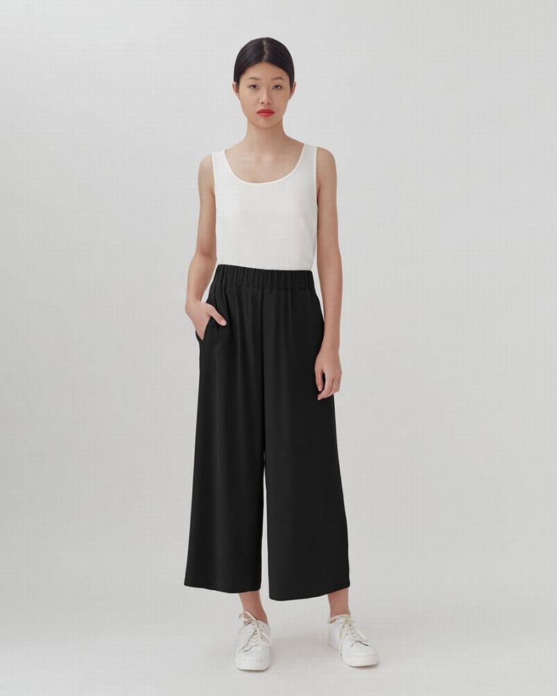 Cuyana Washable Silk Brede-Leg Cropped Broek Dames Zwart | NXH8820MO